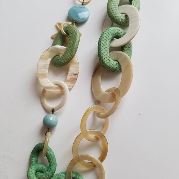 AMLE Italian Long Horn Green Chain Necklace with Python skin - Picture 15 of 16